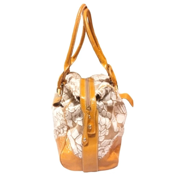 Francesco Biasia Yellow Leather and Fabric Patchwork Satchel Hobo Should… - Picture 2 of 11